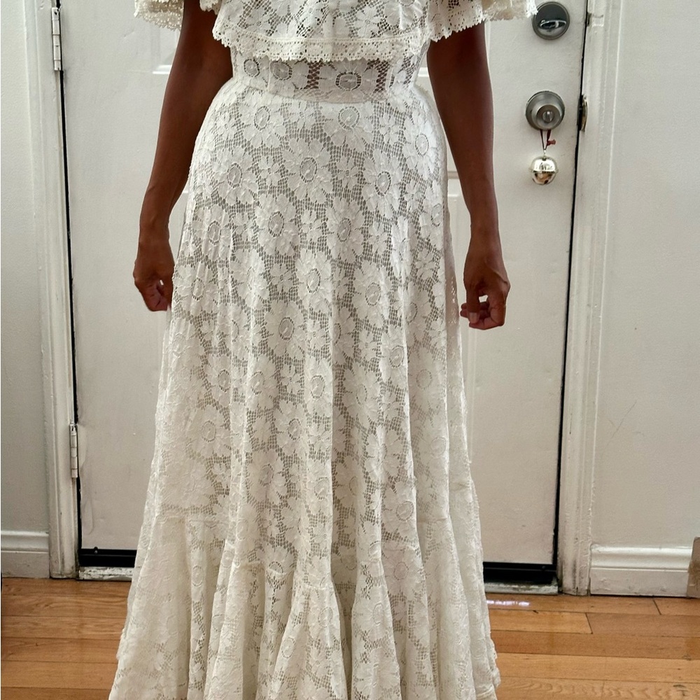Unique Vintage Ivory Lace Maxi Dress